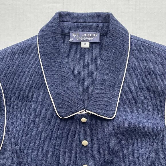 St John Collection Womens Navy White Trim Santana Knit Jacket/Blazer Size 12 - Picture 6 of 16